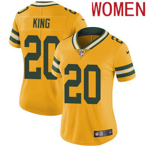 Women Green Bay Packers 20 Kevin King Yellow Nike Vapor Limited NFL Jersey